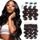 Lakihair Brazilian 3 Bundles With 13x4 Lace Frontal Closure Real Virgin Human Hair