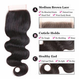 Lakihair 8A Indian Human Hair Body Wave 3 Bundles With 4x4 Lace Closure