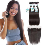 Lakihair 10A Brazilian Virgin Human Hair Straight Hair 3 Bundles With 13x4 Lace Frontal Pre Plucked