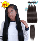 Lakihair 8A Brazilian Straight Hair 3 Bundles With 4x4 Lace Closure Soft Unprocessed Virgin Human Hair