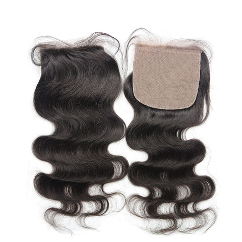 Lakihair Silk Base Closure Brazilian Body Wave Human Hair Swiss Lace with Bleached Knots 4x4