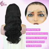 Lakihair Glueless 8A Brazilian Virgin Hair Body Wave Lace Front Human Hair Wig Natural Black Color