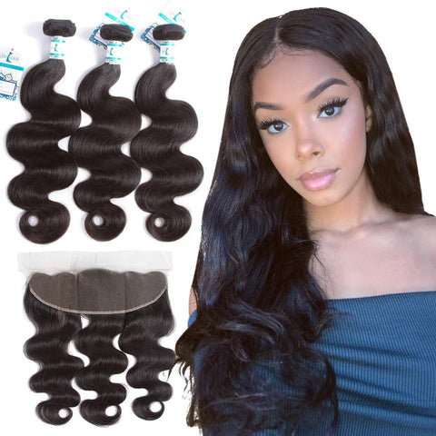 Lakihair Peruvian Body Wave 3 Bundles With Frontal Closure Ear To Ear