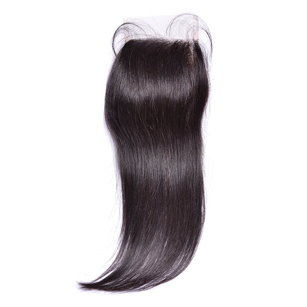 Lakihair 10A Brazilian Virgin Human Hair Straight Lace Closure 4x4 Natural Black With Baby Hair