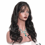 Lakihair Glueless 8A Brazilian Virgin Hair Body Wave Lace Front Human Hair Wig Natural Black Color