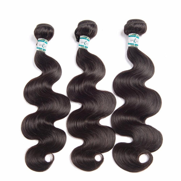 Lakihair 3 Bundles with Lace Closure Body Wave Peruvian Virgin Human Hair