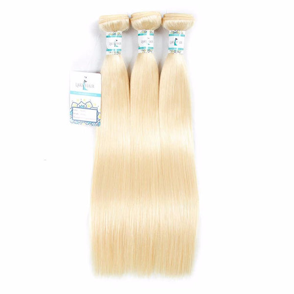 Lakihair 8A 613 Blonde Hair Bundles Virgin Brazilian Straight Hair 3 Bundles With Baby Hair