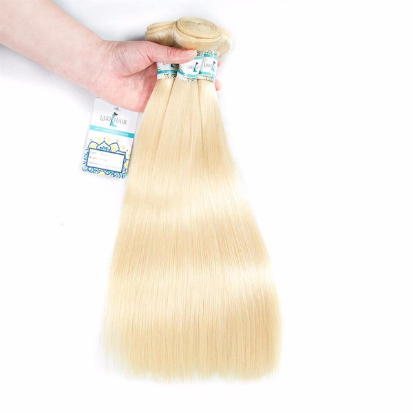 Lakihair 8A 613 Blonde Hair Bundles Virgin Brazilian Straight Hair 3 Bundles With Baby Hair