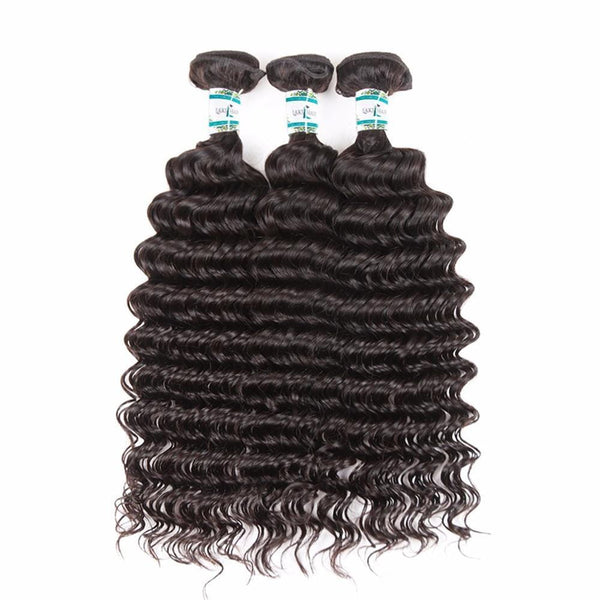 3 Bundles With Lace Closure Lakihair 8A Brazilian Deep Wave Human Hair