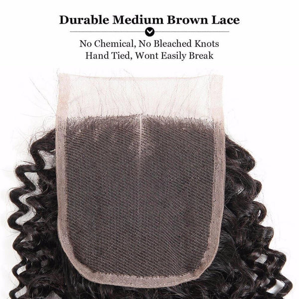 3 Bundles With Lace Closure Lakihair 8A Brazilian Deep Wave Human Hair