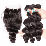 Lakihair 8A Indian Human Hair Loose Wave 3 Bundles With 4x4 Lace Closure