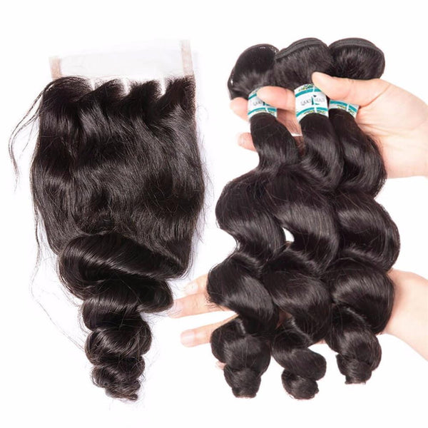 Loose Wave 3 Bundles With Lace Closure Human Hair Lakihair 8A Brazilian