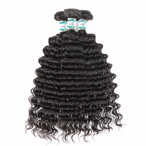 Lakihair 10A Top Quality Deep Wave 3 Bundles Human Hair Weaving Unprocessed Virgin Hair