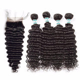 Lakihair 8A Virgin Human Hair Deep Wave 4 Bundles With Lace Closure 4x4