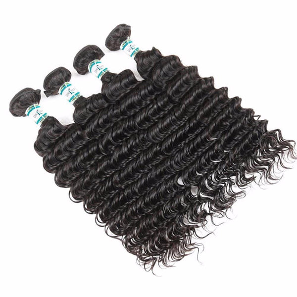 Lakihair 8A Virgin Human Hair Deep Wave 4 Bundles With Lace Closure 4x4