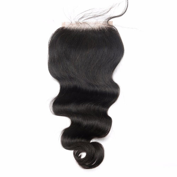 Lakihair 10A Natural Black Brazilian Human Hair Body Wave Lace Closure 4x4 Pre Plucked Hairline
