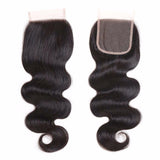 Lakihair 10A Natural Black Brazilian Human Hair Body Wave Lace Closure 4x4 Pre Plucked Hairline