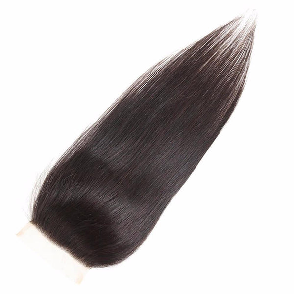 Lakihair Silk Base Closure Brazilian Straight Human Hair Swiss Lace with Bleached Knots 4x4 Closure