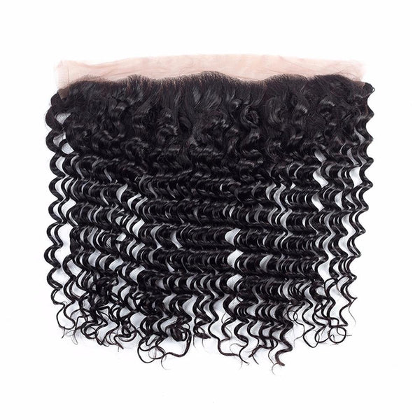Lakihair Unprocessed Virgin Human Hair 4 Bundles With Lace Frontal Closure Indian Deep Wave Hair Bundles