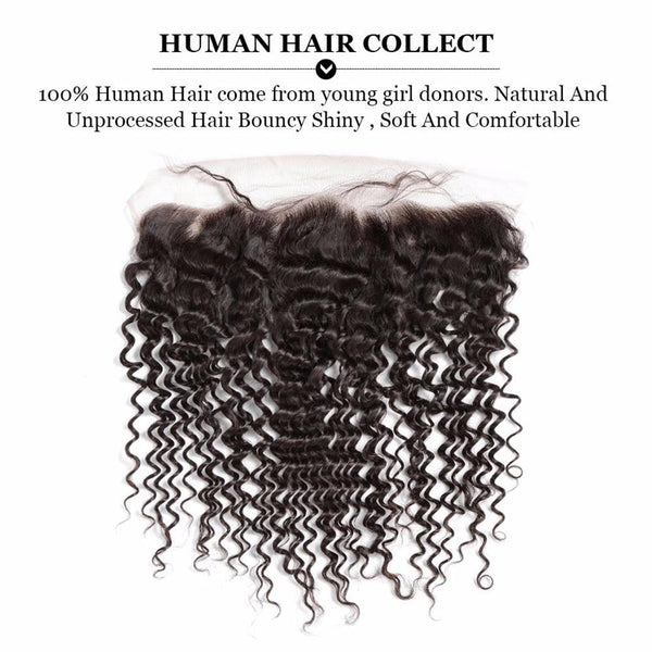 Lakihair Unprocessed Virgin Human Hair 4 Bundles With Lace Frontal Closure Brazilian Deep Wave Hair Bundles