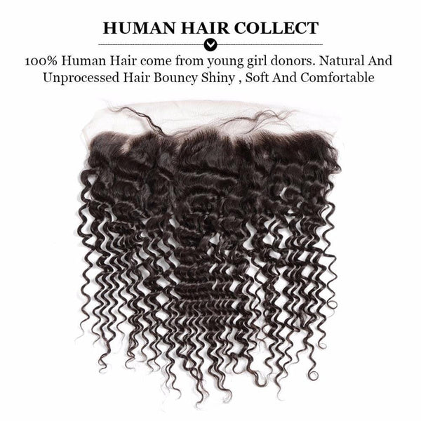 Lakihair 8A Peruvian Virgin Human Deep Wave Hair 4 Bundles With 13x4 Frontal Closure