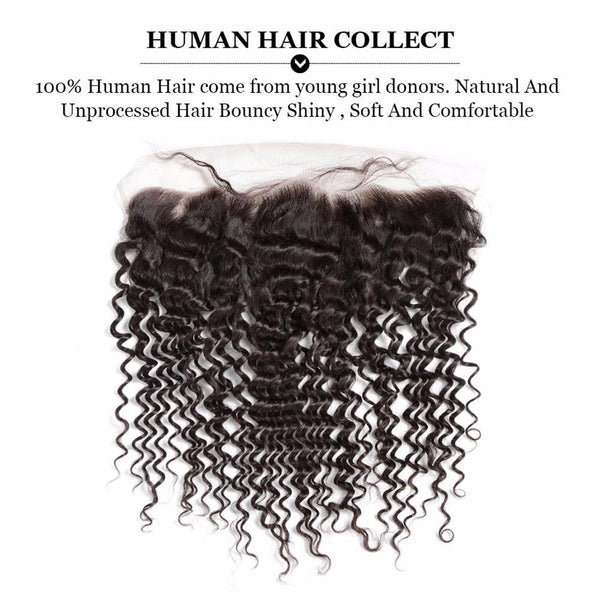 Lakihair Unprocessed Virgin Human Hair 4 Bundles With Lace Frontal Closure Indian Deep Wave Hair Bundles