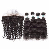 Lakihair Unprocessed Virgin Human Hair 4 Bundles With Lace Frontal Closure Indian Deep Wave Hair Bundles