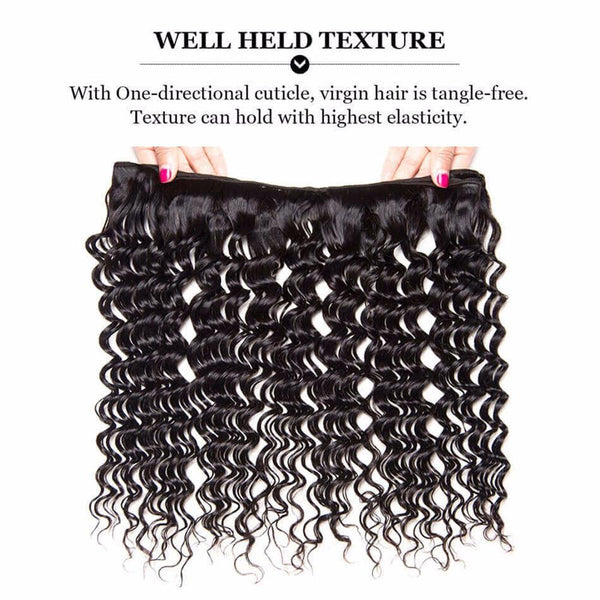 Lakihair Unprocessed Virgin Human Hair 4 Bundles With Lace Frontal Closure Malaysian Deep Wave Hair Bundles