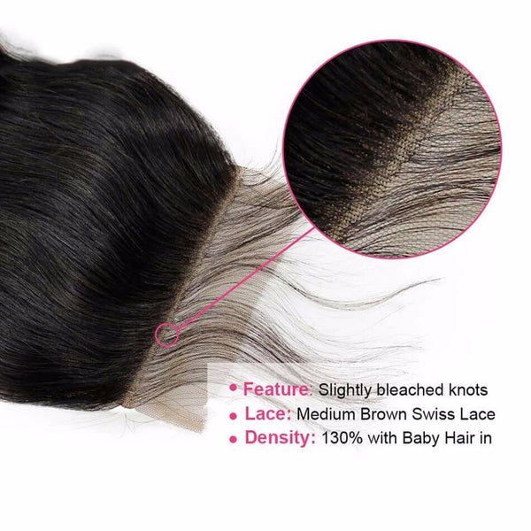 Lakihair Unprocessed Virgin Human Hair Bundles With Lace Frontal Closure Brazilian Body Wave 4 Bundles With Closure