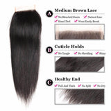 Lakihair 8A Indian Virgin Human Straight Hair 4 Bundles With Lace Closure 4x4