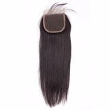 Lakihair 8A Indian Virgin Human Straight Hair 4 Bundles With Lace Closure 4x4