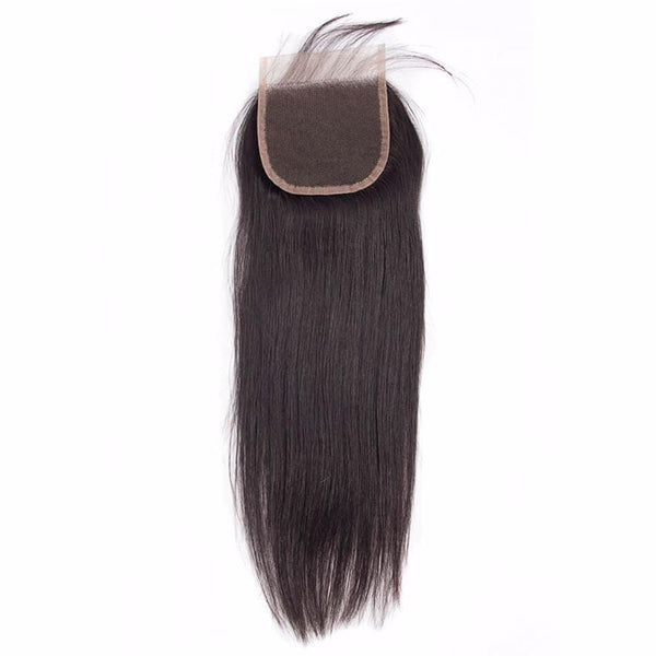 Lakihair 8A Indian Virgin Human Straight Hair 4 Bundles With Lace Closure 4x4