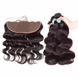 Lakihair 8A Brazilian Virgin Human Body Wave Hair 4 Bundles With 13x4 Frontal Closure