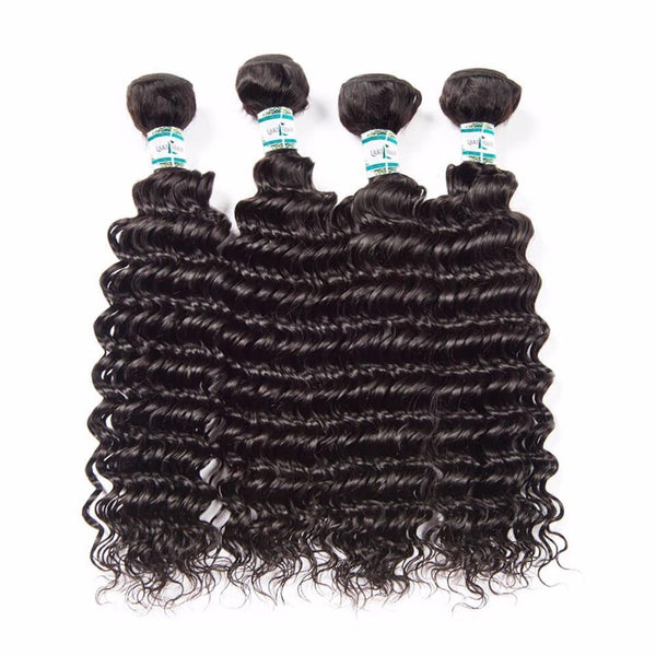Lakihair Unprocessed Virgin Human Hair 4 Bundles With Lace Frontal Closure Indian Deep Wave Hair Bundles