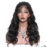 Lakihair Glueless 8A Brazilian Virgin Hair Body Wave Lace Front Human Hair Wig Natural Black Color