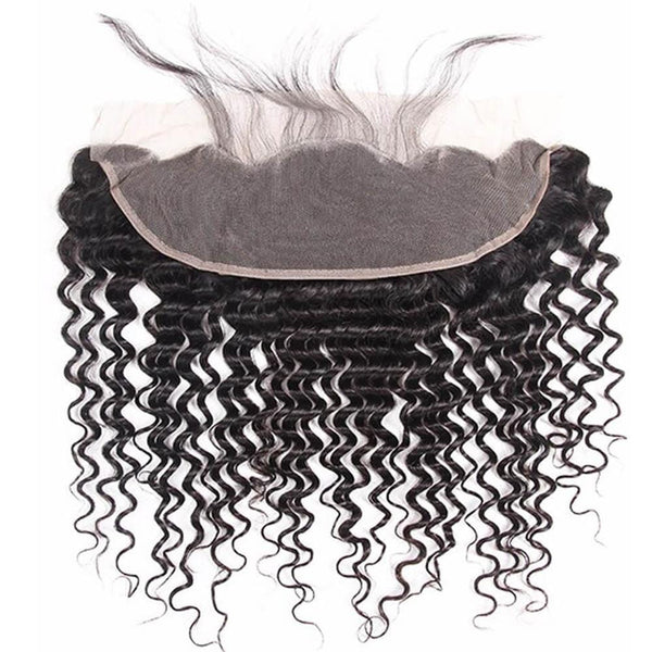 Lakihair Brazilian Deep Wave Human Hair 3 Bundles With Lace Frontal Closure 13x4