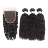 Lakihair 8A Malaysian Human Hair Kinky Curly 3 Bundles With 4x4 Lace Closure