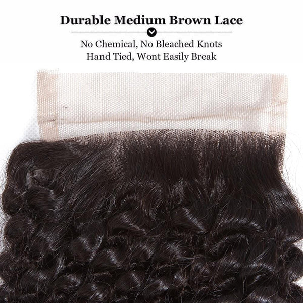 Lakihair 8A Malaysian Human Hair Kinky Curly 3 Bundles With 4x4 Lace Closure