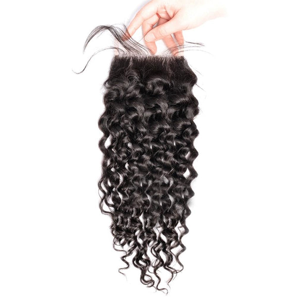Lakihair 8A Brazilian Virgin Human Hair Water Wave Lace Closure 4x4 With Baby Hair