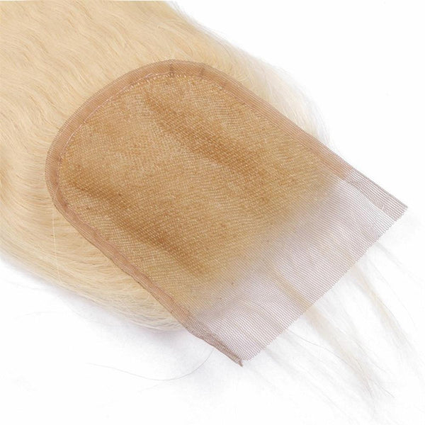 Lakihair 10A 613 Blonde Color Lace Closure 4x4 Brazilian Straight Hair Closure With Baby Hair