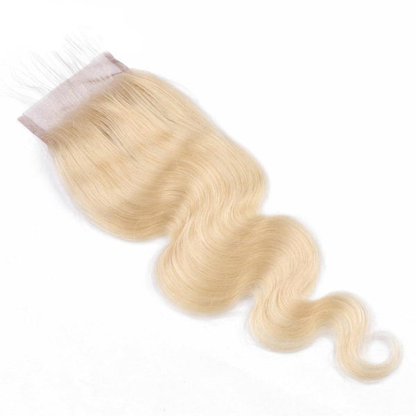 Lakihair 10A 613 Blonde Body Wave Lace Closure 4x4 Brazilian Human Hair  With Baby Hair