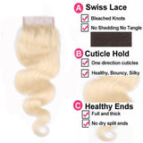 Lakihair 613 Blonde Body Wave 4x4 Lace Closure 8A Human Hair With Baby Hair