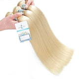 Lakihair 10A Grade 613 Blonde Straight 3 Bundles With Lace Closure 4x4 Brazilian Human Hair
