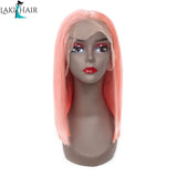 Lakihair Short 10A Pink Blonde Short Bob Straight Lace Wigs Brazilian Virgin Human Hair