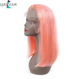 Lakihair Short 10A Pink Blonde Short Bob Straight Lace Wigs Brazilian Virgin Human Hair