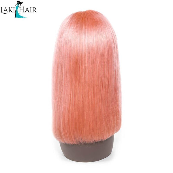 Lakihair Short 10A Pink Blonde Short Bob Straight Lace Wigs Brazilian Virgin Human Hair