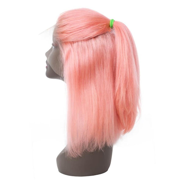 Lakihair Short 10A Pink Blonde Short Bob Straight Lace Wigs Brazilian Virgin Human Hair