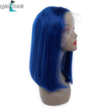 Lakihair Short Bob Straight Lace Wigs Colored Wigs Blue Short 8A Human Hair Wigs