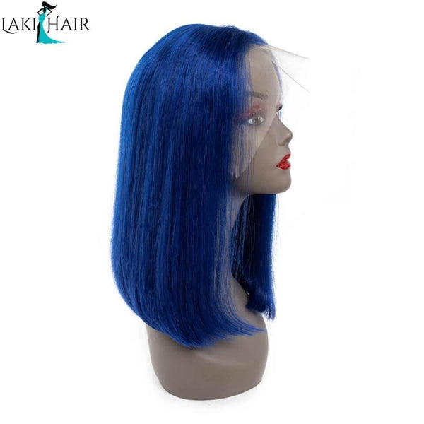 Lakihair Short Bob Straight Lace Wigs Colored Wigs Blue Short 8A Human Hair Wigs