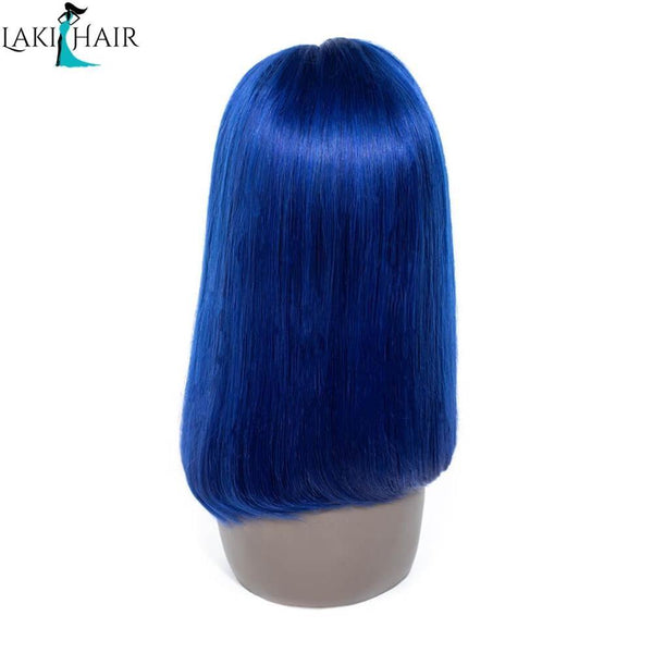 Lakihair Short Bob Straight Lace Wigs Colored Wigs Blue Short 8A Human Hair Wigs